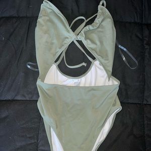 PINK small, olive green one piece swimsuit
